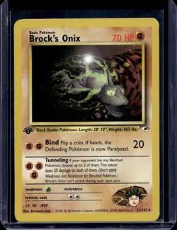 Brock's Onix 21/132 1st Edition Pokemon Card Gym Heroes Rare WOTC - Image 1