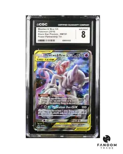 CGC 8 Mewtwo & Mew GX Tag Team SM191 Pokemon Power Partnership Tin (w/ Guard) - Image 1