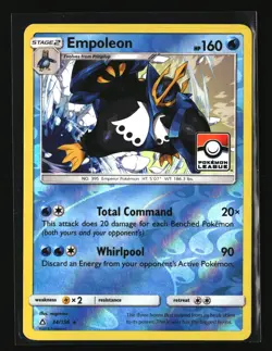 Pokemon EMPOLEON 34/156 Reverse Holo League Promo (SM Ultra Prism) LP/Light Play - Image 1