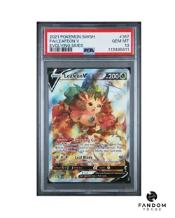 PSA 10 GEM MT Leafeon V Alt Art 167/203 Pokemon Evolving Skies (W/ Graded Guard) - Image 1
