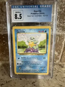 CGC 8.5 Squirtle 63/102 Pokemon Base Set Unlimited - Image 1