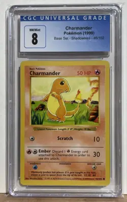 1999 Pokemon Shadowless Base Set Charmander Common 46/102 #46 CGC 8 - Image 1