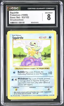 Squirtle 063/102 Base Set (Shadowless) Regular - WotC 1999 - CGC 8 NM/MINT - Image 1