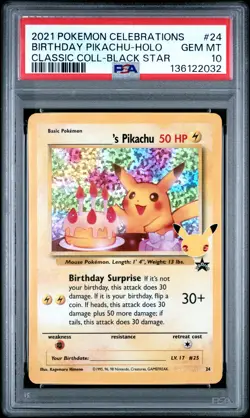 2021 POKEMON CELEBRATIONS CLASSIC COLL #24 BIRTHDAY PIKACHU-HOLO PSA 10 - Image 1