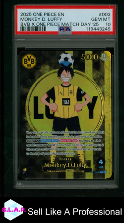 MONKEY D. LUFFY BVB X ONE PIECE MATCH DAY '25 ONE PIECE PROMOS 2025 003 PSA 10 - Image 1