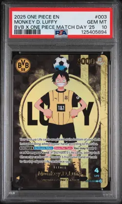 ONE PIECE PROMOS ST13-003 MONKEY D. LUFFY BVB X ONE PIECE MATCH DAY '25 PSA 10 - Image 1