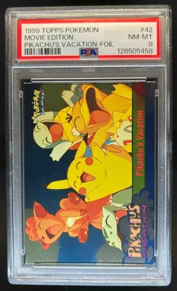 1999 Topps Pokemon the First Movie Pikachu s Vacation Foil (Blue Logo) #42 PSA 8 - Image 1