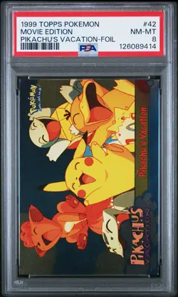1999 TOPPS POKEMON THE MOVIE EDT PIKACHU'S VACATION-FOIL #42 MOVIE EDITION PSA 8 - Image 1