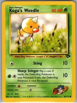 Koga's Weedle 82/132 Non Holo Gym Challenge - Pokemon Card - NM - Image 1