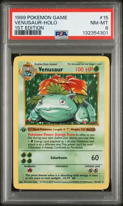 1999 POKEMON GAME 1ST ED #15 VENUSAUR-HOLO PSA 8 - Image 1