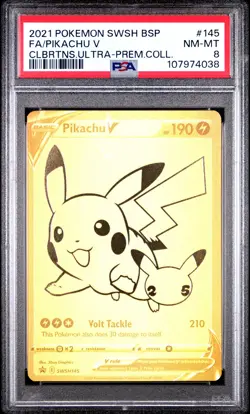 2021 POKEMON SWSH BLACK STAR PROMO #145 FULL ART/PIKACHU V PSA 8 - Image 1