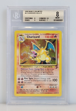 2000 Pokemon Base 2 Unlimited Charizard 4/130 Holo R Beckett BGS Grade 8 NM/MT - Image 1