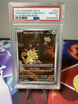 2025 Pokemon Dri En-Destined Rivals Team Rocket's Meowth #203 PSA 10 - Image 1