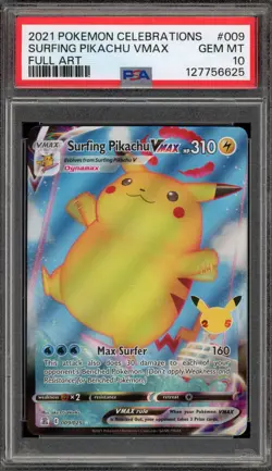 Pokemon Surfing Pikachu VMAX Celebrations Full Art #009 PSA 10 Gem Mint - Image 1