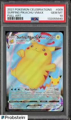 2021 Pokemon Celebrations Full Art #009 Surfing Pikachu VMAX PSA 10 GEM MINT - Image 1