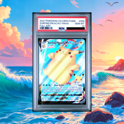 2021 POKEMON CELEBRATIONS #009 FULL ART/SURFING PIKACHU VMAX PSA 10 - Image 1