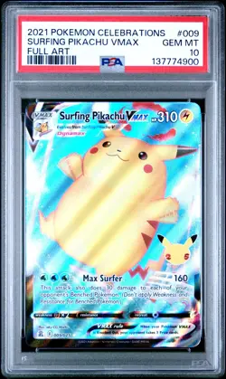 2021 POKEMON CELEBRATIONS #009 FULL ART/SURFING PIKACHU VMAX PSA 10 - Image 4