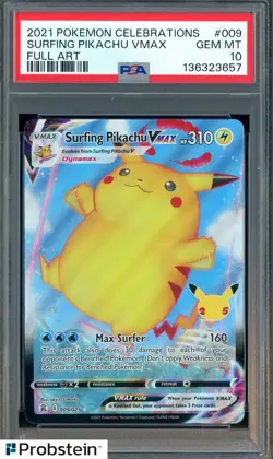 2021 Pokemon Celebrations #009 Full Art Surfing Pikachu VMAX PSA 10 GEM MINT - Image 1