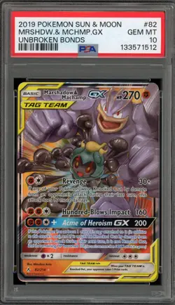 Pokemon Marshadow & Machamp GX Unbroken Bonds Holo Ultra Rare #82 PSA 10 - Image 1