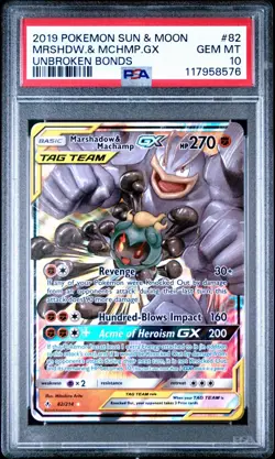 Marshadow & Machamp GX 82/214 PSA 10 Unbroken Bonds Pokemon Card - Image 1