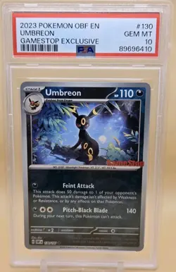 Pokemon PSA 10 2023 Umbreon #130/197 Obsidian Flames Gamestop Promo Reverse Holo - Image 1
