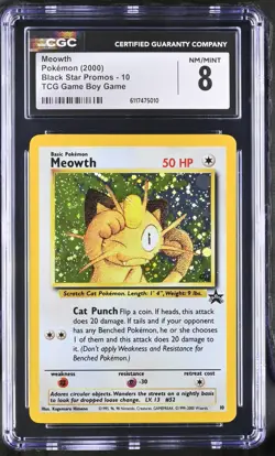 CGC 8 Meowth 2000 Black Star Promos 10 TCG Game Boy Game Graded Pokemon Card - Image 1