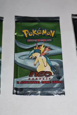 Set 4 Empty 2000 Pokemon Neo Genesis Booster Wrappers Pack CCG RARE 1st Edition - Image 3
