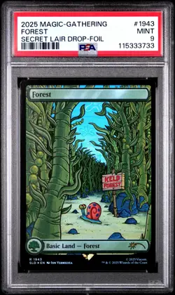 MTG Forest FOIL SpongeBob Secret Lair Drop (SLD) Rare Magic #1943 PSA 9 Mint - Image 1