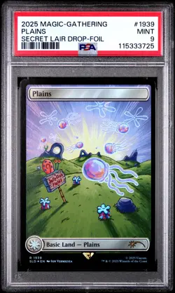 MTG Plains FOIL SpongeBob Secret Lair Drop (SLD) Rare Magic #1939 PSA 9 Mint - Image 1