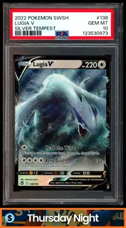 2022 POKEMON SWORD & SHIELD SILVER TEMPEST #138/195 LUGIA V HOLO PSA 10 - Image 1