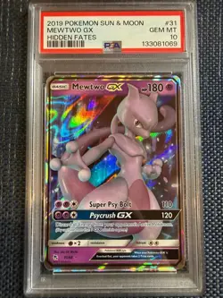 Mewtwo GX 31 PSA 10 Hidden Fates PSA 10 holo 2019 Sun and Moon Pokemon Gem mint - Image 1