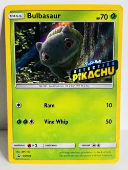 Detective Pikachu Bulbasaur Pokemon TCG Sun & Moon Promo Holo Card SM198 - Image 1