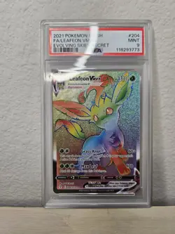 Pokemon TCG Leafeon VMAX Rainbow Secret Rare Psa9 Card Evolving Skies 204/203 - Image 1
