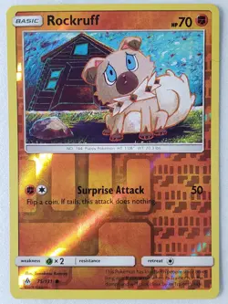 REVERSE HOLO Rockruff 75/131 NM - Forbidden Light Pokemon Card - Tomokazu Komiya - Image 1