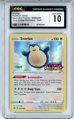CGC GEM MINT 10 Snorlax - (Prerelease) [Staff] Sword & Shield Promo Cards Holo - Image 1
