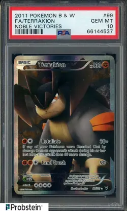 2011 Pokemon Black & White Noble Victories #99 Full Art Terrakion PSA 10 - Image 1