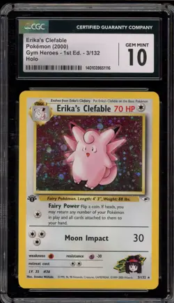 Pokemon Erika's Clefable Gym Heroes 1st Edition Holo Rare #3 CGC 10 Gem Mint - Image 1
