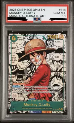 PSA 10 2025 ONE PIECE MANGA ALTERNATE ART OP13-118 MONKEY D. LUFFY ENGLISH - Image 1