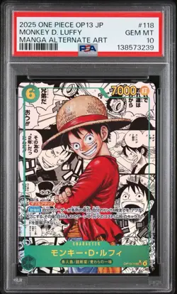 2025 MONKEY D LUFFY MANGA OP13 118 JP ALTERNATE ART ONE PIECE PSA 10 - Image 1