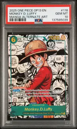 2025 ONE PIECE MANGA ALTERNATE ART CARRYING ON OP13-118 MONKEY D. LUFFY PSA 10 - Image 1