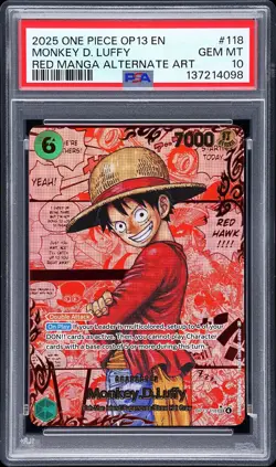 Monkey D. Luffy OP13-118 Red Manga Alternate Art One Piece PSA 10 *098 - Image 1