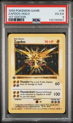 Pokemon Base Set Zapdos 16/102 1st Edition Shadowless Holo Rare PSA 4 VG-EX - Image 1