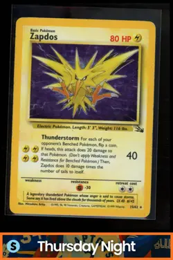 1999 POKEMON FOSSIL #15/62 ZAPDOS HOLO RARE - Image 1
