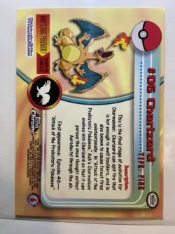 2000 Topps Chrome Pokemon #06 Charizard Base Holo Foil TV Animation - Image 2