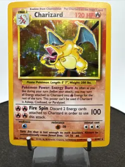 Pokemon TCG Charizard Base Set 4/102 Holo Unlimited Holo Rare Crease= - Image 2