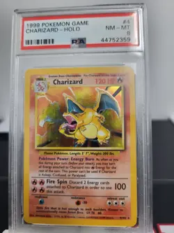 Pokemon 1999 Base Set Unlimited Charizard Holo Rare #4 PSA 8 NM English - Image 1