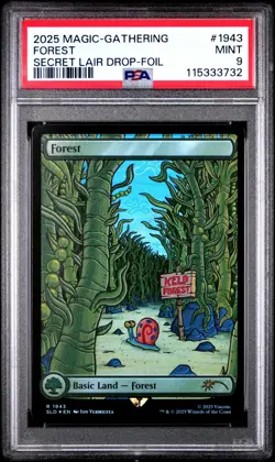 MTG Forest FOIL SpongeBob Secret Lair Drop (SLD) Rare Magic #1943 PSA 9 Mint - Image 1