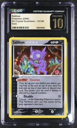 CGC 10 PRISTINE Sableye 2006 EX Crystal Guardians 10/100 Holo Pokemon Card - Image 1