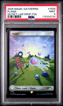 MTG Plains FOIL SpongeBob Secret Lair Drop (SLD) Rare Magic #1939 PSA 9 Mint - Image 1