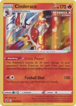 CINDERACE 028/198 CHILLING REIGN POKEMON (HOLO RARE, NM) - Image 1